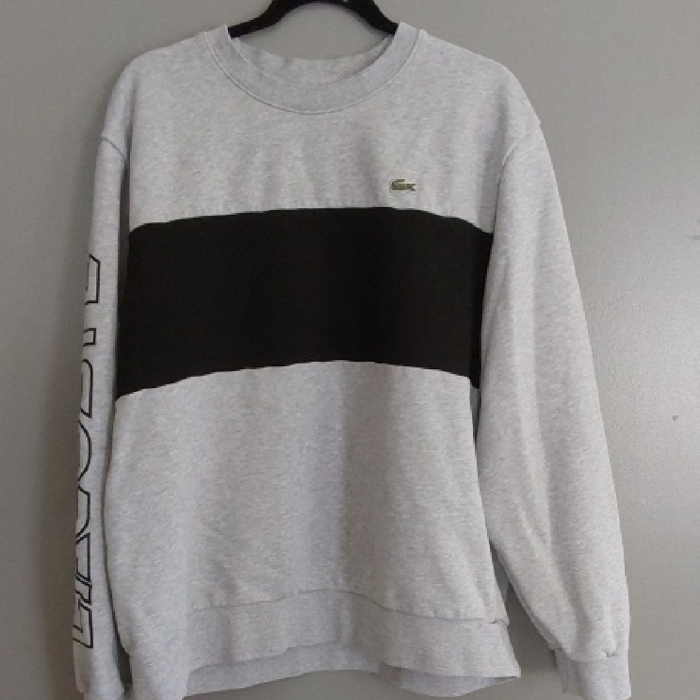 Lacoste Light Gray Crewneck Sweatshirt with Black Chest Stripe